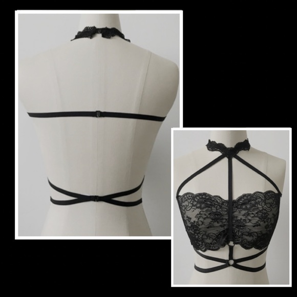 Black Strappy Lace Bra w/ Lace Choker NWT - Picture 4 of 8